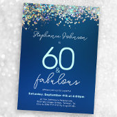 60 en Fabulous Blue Glitter 60e verjaardagsfeestje Kaart
