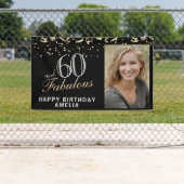 60 en Fabulous Confetti Black 60th Birthday Foto Spandoek (Insitu)