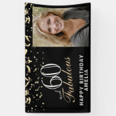 60 en Fabulous Confetti Black 60th Birthday Foto Spandoek (Verticaal)