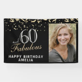 60 en Fabulous Confetti Black 60th Birthday Foto Spandoek (Horizontaal)