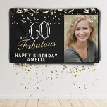 60 en Fabulous Confetti Black 60th Birthday Foto Spandoek<br><div class="desc">60 en Fabulous Confetti Black 60th Birthday Photo Banner. Geweldig teken voor de 60ste verjaardagspartij met een aangepaste foto, een inspirerend en grappig citaat 60 en geweldige tekst en tekst in trendy script met een naam. Pas het bord aan met je foto, jouw naam en leeftijd en maak je eigen...</div>