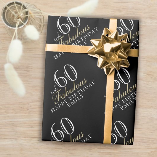 60 en Fabulous Elegant Black 60th Birthday Cadeaupapier