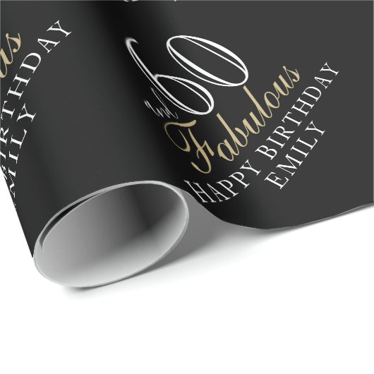 60 en Fabulous Elegant Black 60th Birthday Cadeaupapier (Rol Hoek)