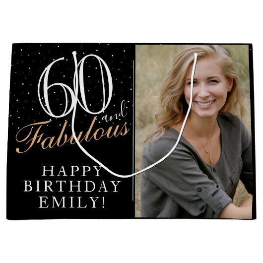 60 en Fabulous Elegant Black 60th Birthday Foto Groot Cadeauzakje (Voorkant)