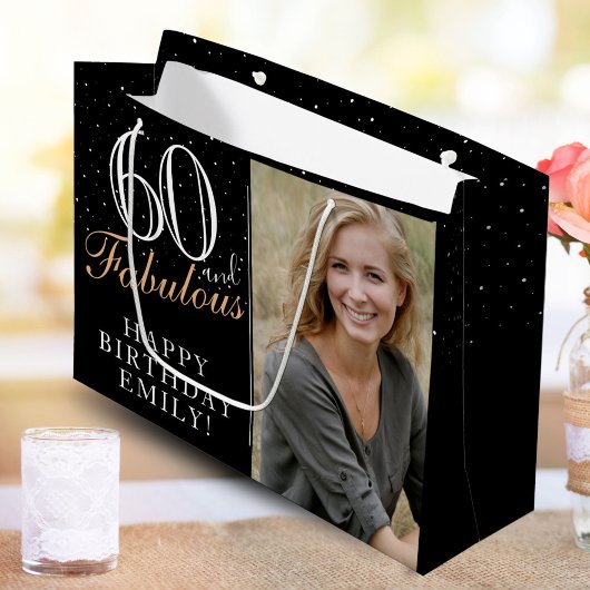 60 en Fabulous Elegant Black 60th Birthday Foto Groot Cadeauzakje
