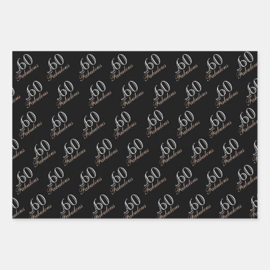 60 en Fabulous Elegant Black 60th Birthday Inpakpapier Vel (Voorkant)