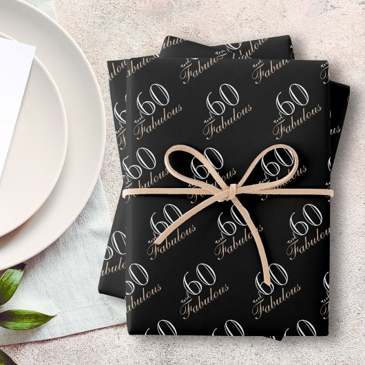 60 en Fabulous Elegant Black 60th Birthday Inpakpapier Vel
