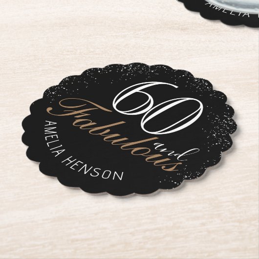 60 en Fabulous Elegant Black 60th Birthday Kartonnen Onderzetters (Gekanteld)