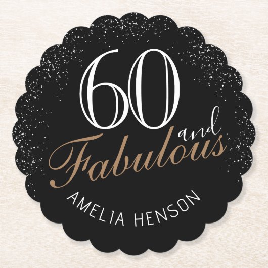 60 en Fabulous Elegant Black 60th Birthday Kartonnen Onderzetters (Voorkant)