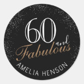 60 en Fabulous Elegant Black 60th Birthday Ronde Sticker (Voorkant)