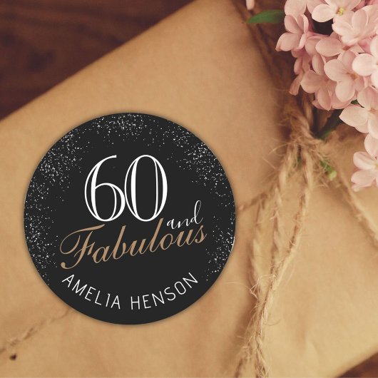 60 en Fabulous Elegant Black 60th Birthday Ronde Sticker