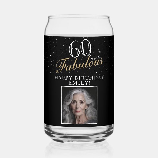 60 en Fabulous Elegant Black Photo 60th Birthday Blikvorm Glas (Achterkant)