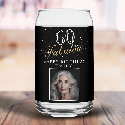 60 en Fabulous Elegant Black Photo 60th Birthday Blikvorm Glas