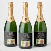 60 en Fabulous Elegant Black Photo 60th Birthday Sparkling Wijnetiket (Flessen)