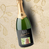 60 en Fabulous Elegant Black Photo 60th Birthday Sparkling Wijnetiket