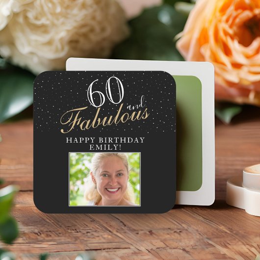 60 en Fabulous Elegant Black Photo 60th Birthday Vierkante Sticker