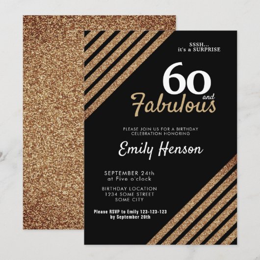 60 en Fabulous Elegant Gold Glitter 60e verjaardag Kaart (Voorkant / Achterkant)
