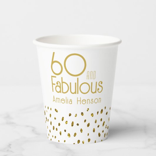 60 en Fabulous Elegant Gold Glitter 60e verjaardag Papieren Bekers (Voorkant)