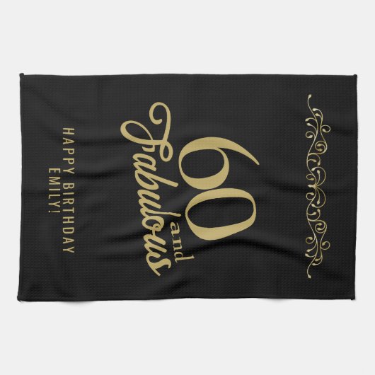 60 en Fabulous Elegant Ornament 60th Birthday Theedoek (Horizontaal)