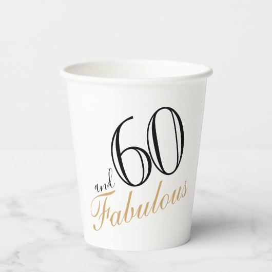 60 en Fabulous Elegant White Script Birthday Papieren Bekers (Achterkant)