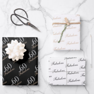 60 en Fabulous Elegant Zwart 60ste Verjaardag Inpakpapier Vel