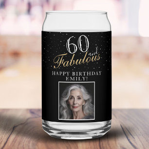 60 en Fabulous Elegant Zwart Foto 60ste Verjaardag Blikvorm Glas