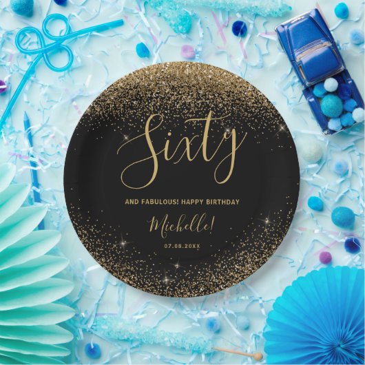 60 En Fabulous Elegant Zwart Goud Verjaardagsfeest Papieren Bordje (Feest)