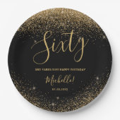 60 En Fabulous Elegant Zwart Goud Verjaardagsfeest Papieren Bordje (Voorkant)