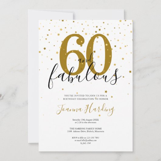 60 en Fabulous Elegante Gouden en Zwarte Verjaarda Kaart (Voorkant)