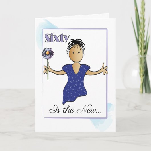 60 en Fabulous Etnische Vrouw Cartoon Verjaardag Kaart (Voorkant)