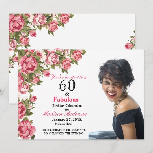60 en Fabulous Floral | 60e verjaardag van de uitn Kaart (Voorkant / Achterkant)