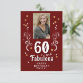60 en Fabulous Foliage Red 60th Birthday Foto Kaart (Staand voorkant)