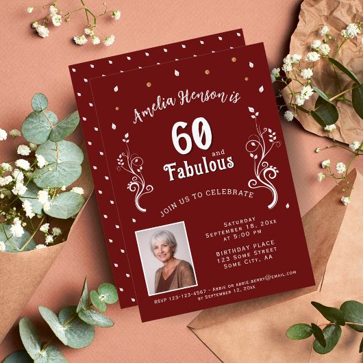 60 en Fabulous Foliage Red 60th Birthday Foto Kaart