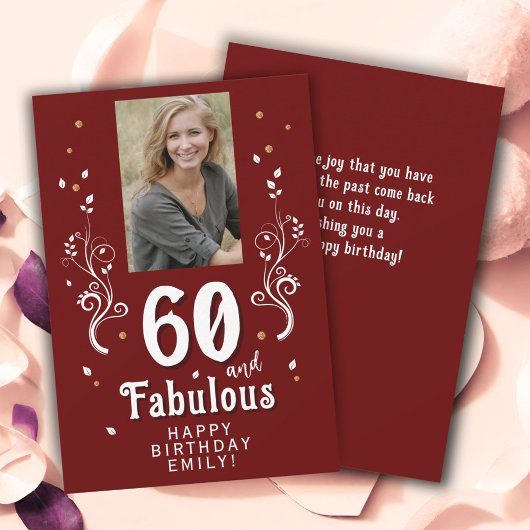 60 en Fabulous Foliage Red 60th Birthday Foto Kaart