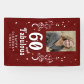 60 en Fabulous Foliage Red 60th Birthday Foto Spandoek (Horizontaal)