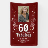 60 en Fabulous Foliage Red 60th Birthday Foto Spandoek (Verticaal)