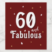 60 en Fabulous Glitter Rood 60ste Verjaardag Wijn Etiket (Enkel label)