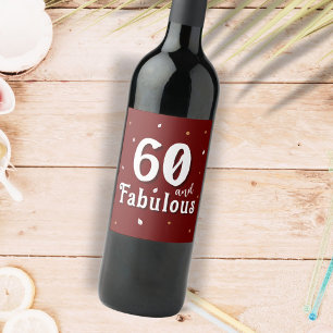 60 en Fabulous Glitter Rood 60ste Verjaardag Wijn Etiket