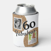 60 en Fabulous Gold Glitter 2 Foto 60e verjaardag Blikjeskoeler (Blikje Voorkant)