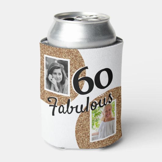 60 en Fabulous Gold Glitter 2 Foto 60e verjaardag Blikjeskoeler (Blikje Voorkant)
