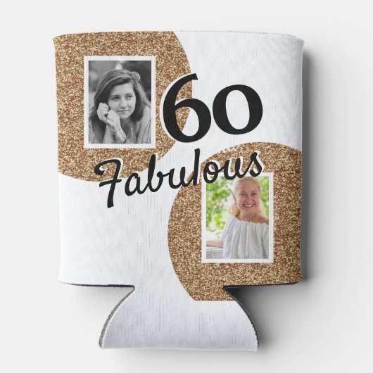60 en Fabulous Gold Glitter 2 Foto 60e verjaardag Blikjeskoeler (Achterkant)