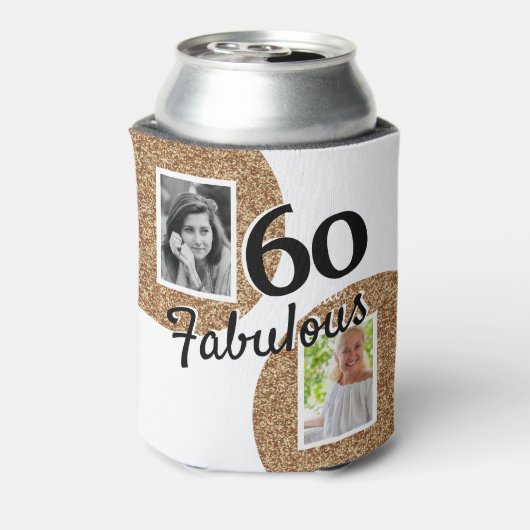 60 en Fabulous Gold Glitter 2 Foto 60e verjaardag Blikjeskoeler (Blikje Achterkant)