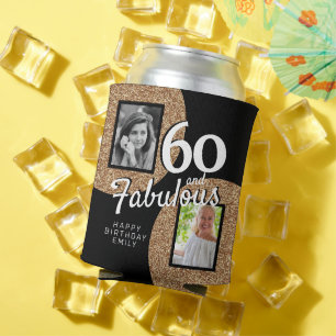 60 en Fabulous Gold Glitter 2 Foto 60e verjaardag Blikjeskoeler