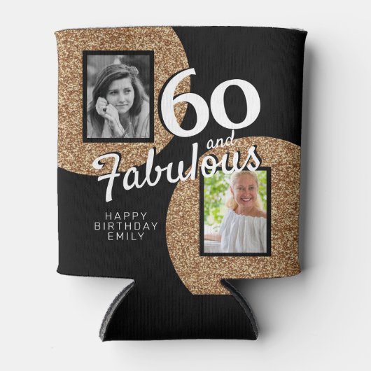 60 en Fabulous Gold Glitter 2 Foto 60e verjaardag Blikjeskoeler (Voorkant)