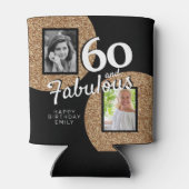 60 en Fabulous Gold Glitter 2 Foto 60e verjaardag Blikjeskoeler (Achterkant)