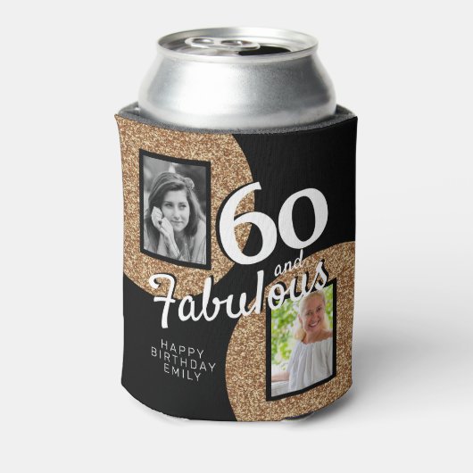 60 en Fabulous Gold Glitter 2 Foto 60e verjaardag Blikjeskoeler (Blikje Achterkant)