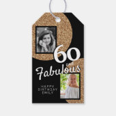 60 en Fabulous Gold Glitter 2 Foto 60e verjaardag Cadeaulabel (Voorkant)