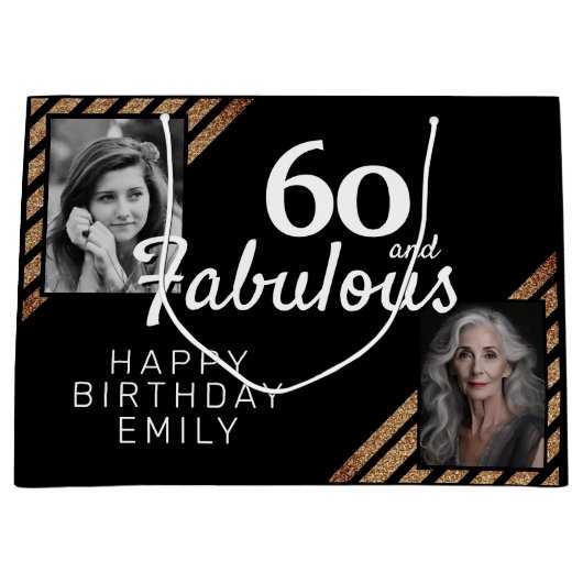 60 en Fabulous Gold Glitter 2 Foto 60e verjaardag Groot Cadeauzakje (Voorkant)
