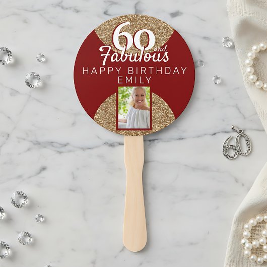 60 en Fabulous Gold Glitter 2 Foto 60e verjaardag Handwaaier