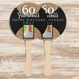 60 en Fabulous Gold Glitter 2 Foto 60e verjaardag Handwaaier